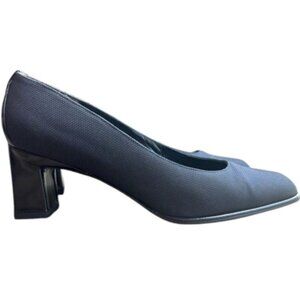 Anne Klein women's black knit square toe pumps and mid-block heel shoes size 6M